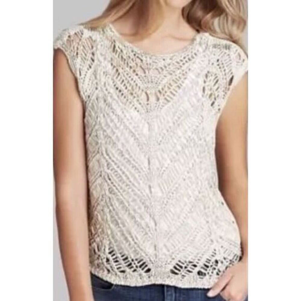 Eileen‎ Fisher $198 Maple Oat Brushstroke Satin Tape Stitch  Top Petite PP